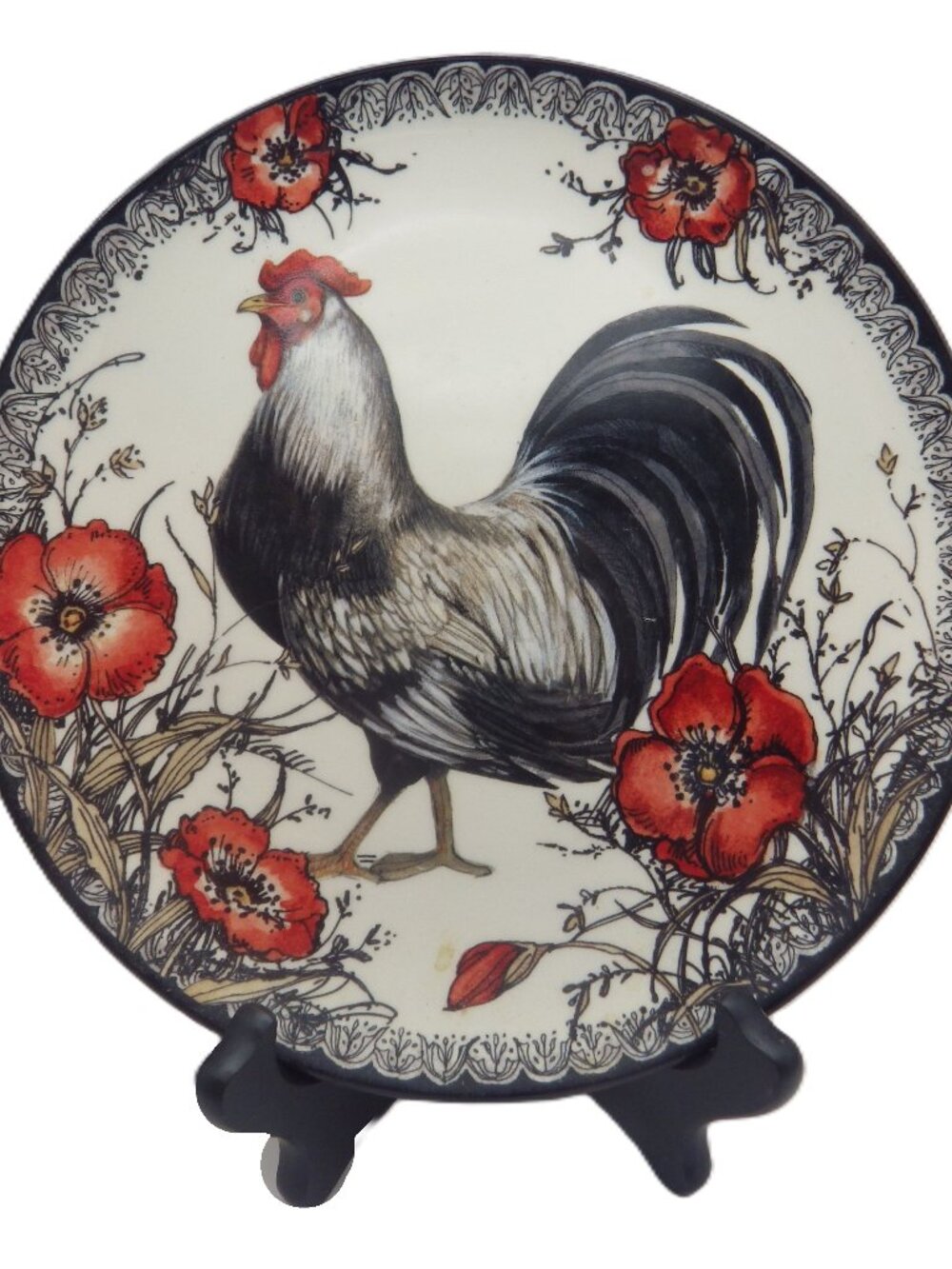 Cracker Barrel Susan Winget ROOSTER Plate/ Black and Red/ 8.25"